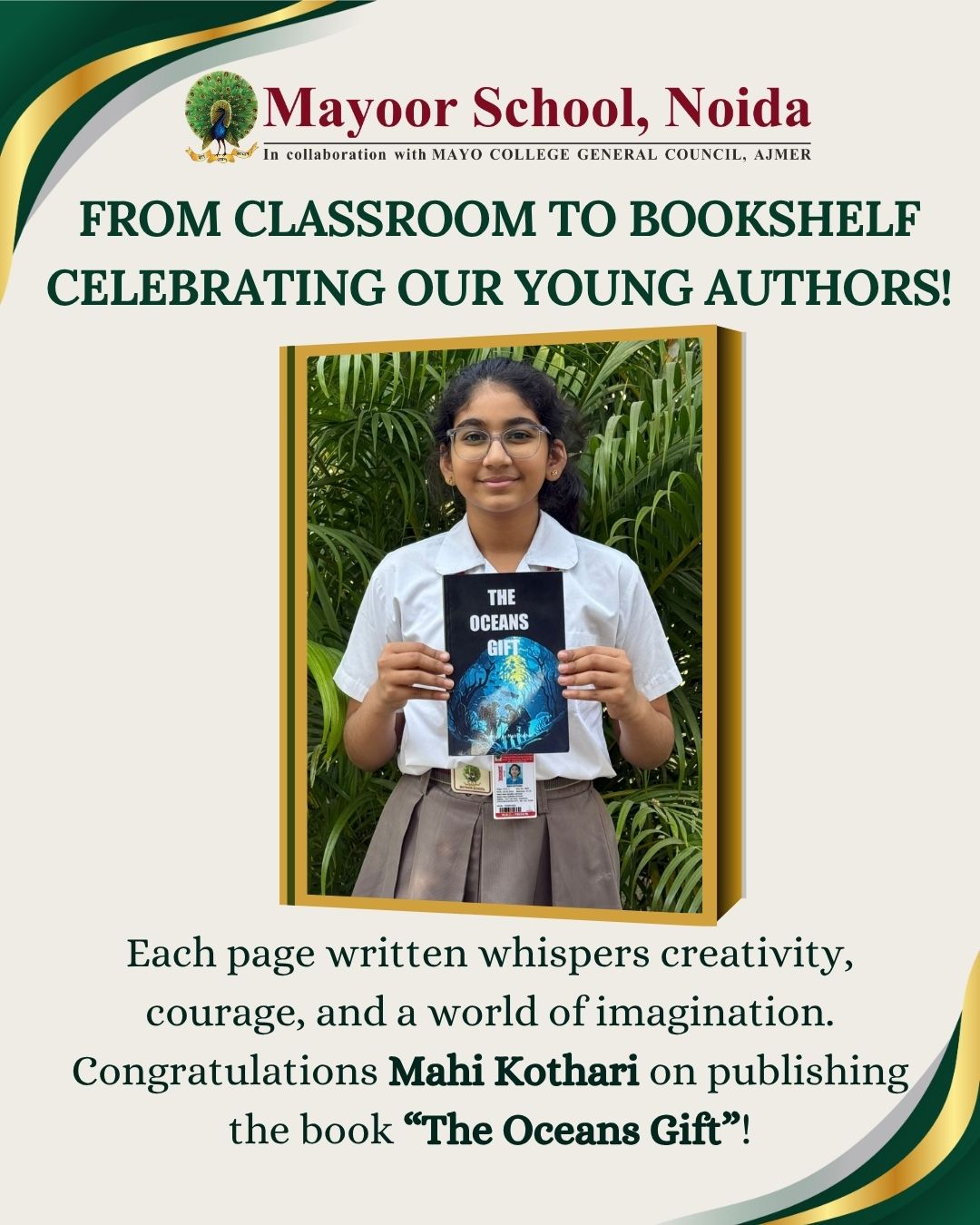 Mayoorian Author Makes a Splash with “The Oceans Gift”!